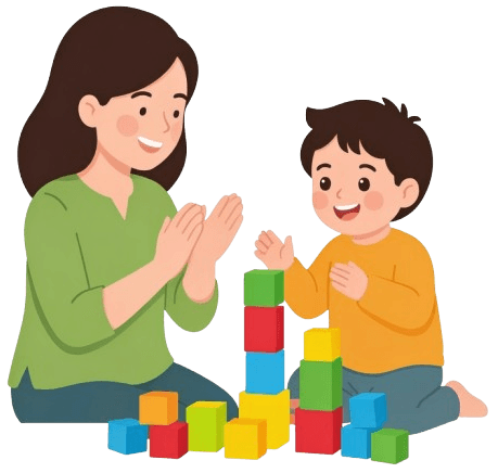 Therapist helping a child with building blocks
